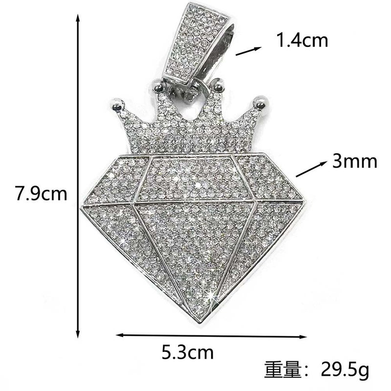 Hip-Hop Rhinestone Fashion Personality Crown Pendant Alloy Necklace Cuban Chain Ins Style Trending Item - Image 3